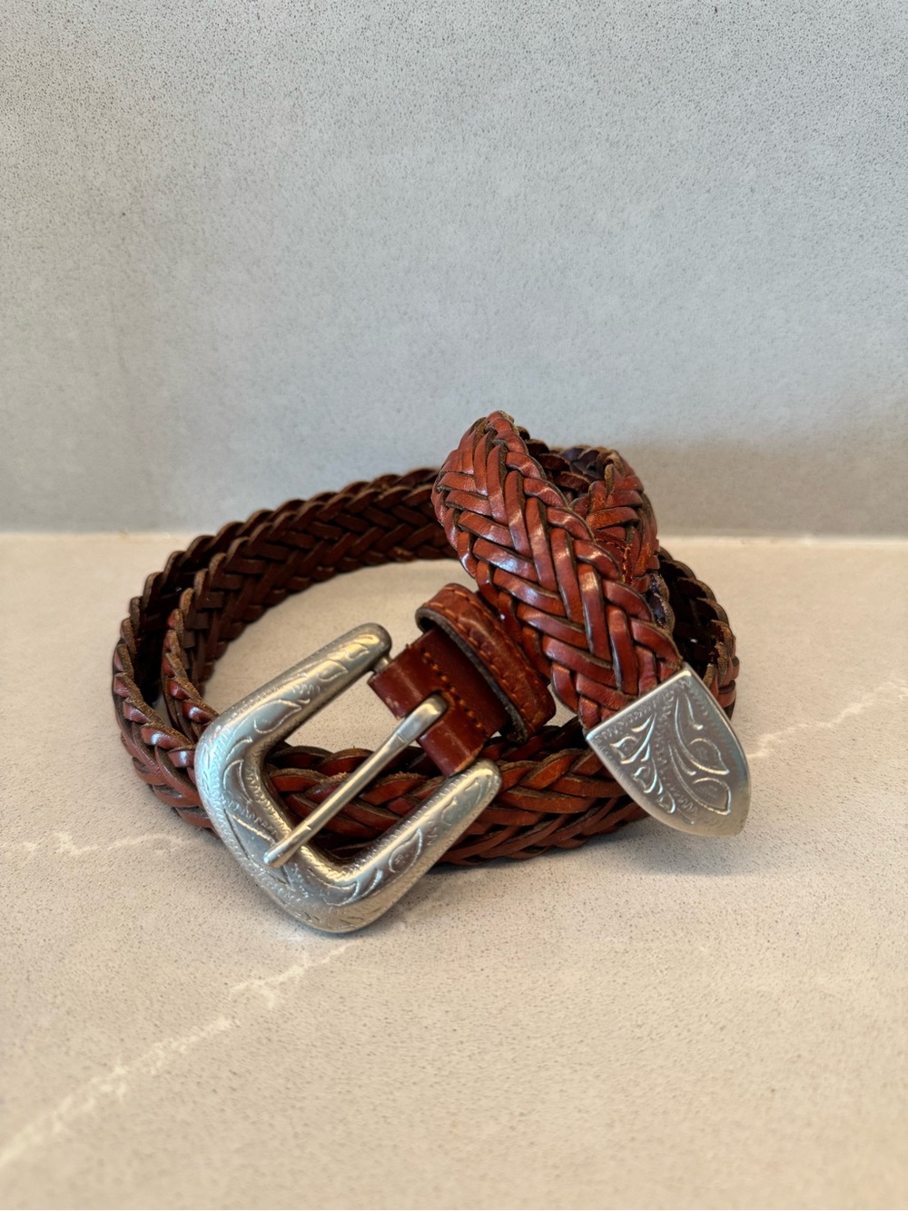 Made in Italy Genuine Leather Braided Belt | Brown | Women’s Size 36